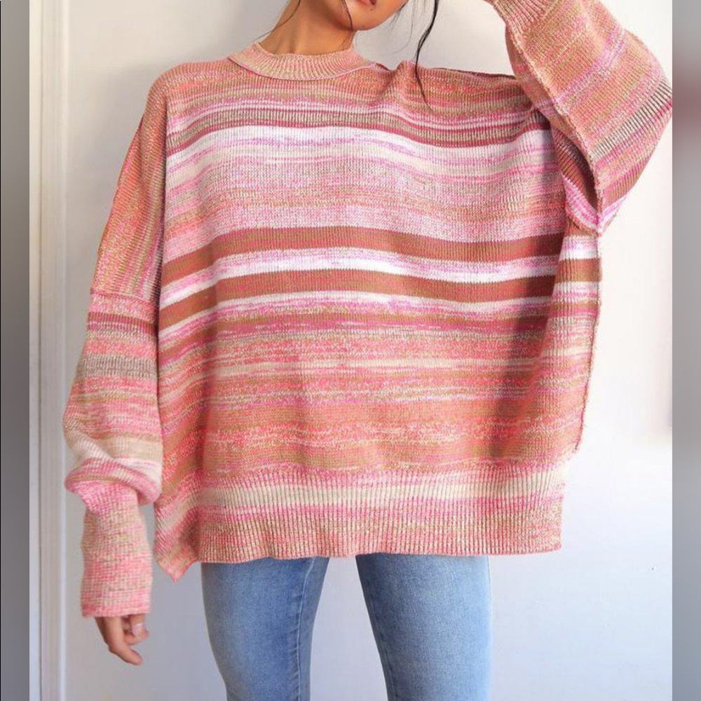 Free People Easy Street Space Dye Sweater in Sand & Sugar Combo (Mock Neck)